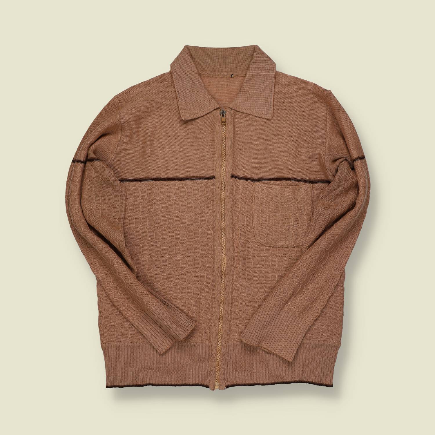 1970s/80s | Unbranded | Knit Zip Jacket – Taupe - S