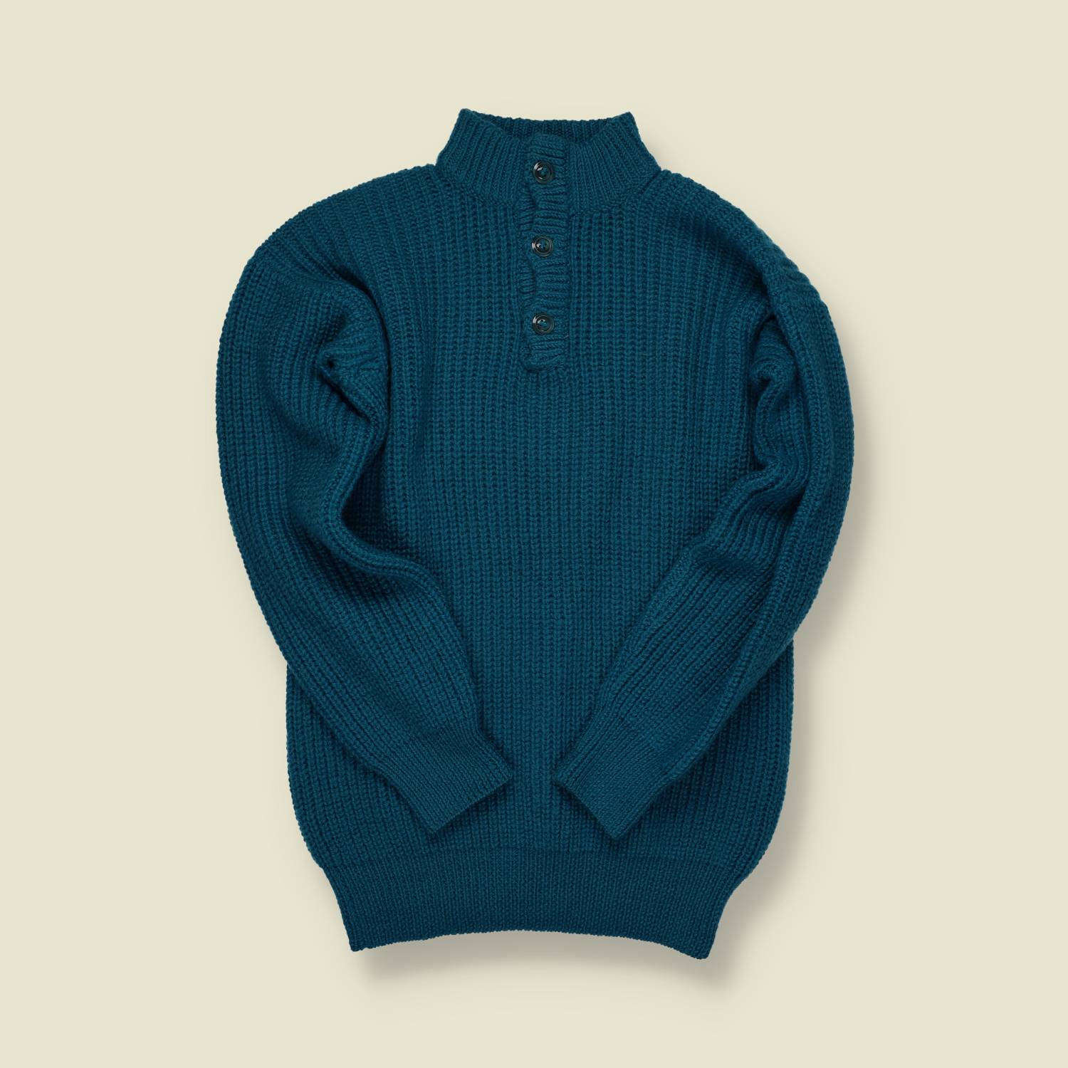 1970s | Hand Knit | Mock-Neck Sweater – Teal - S