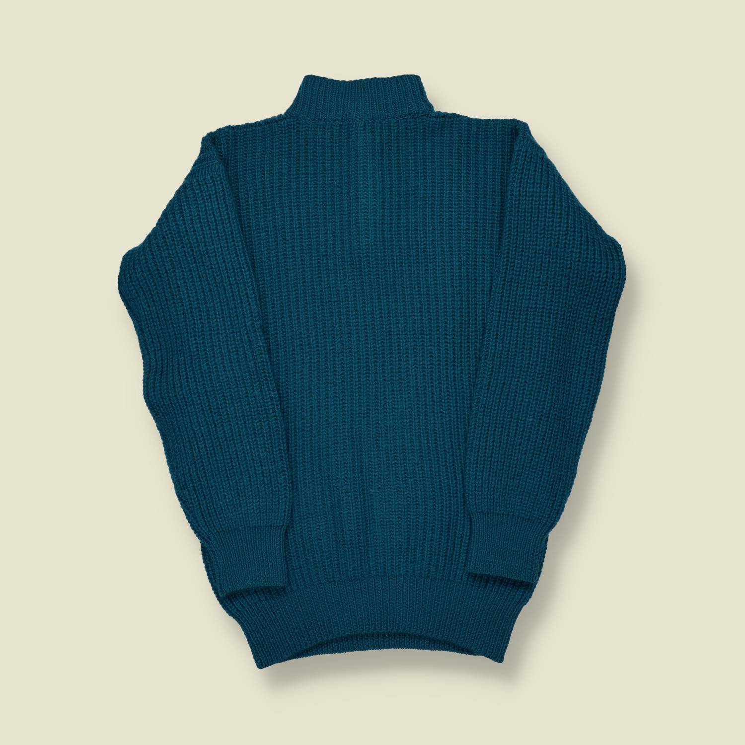 1970s | Hand Knit | Mock-Neck Sweater – Teal - S