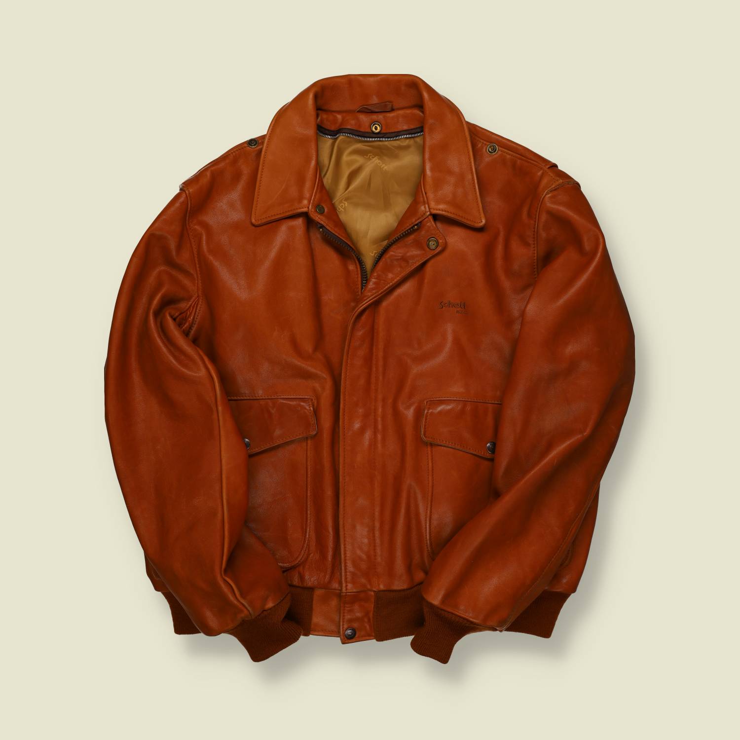 1990s-2000s | Schott | Leather Bomber Jacket – Tan - L