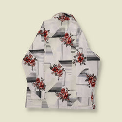 1970s | Stuart Mann | Floral / Geometric Dress Shirt – White/Red/Black - M