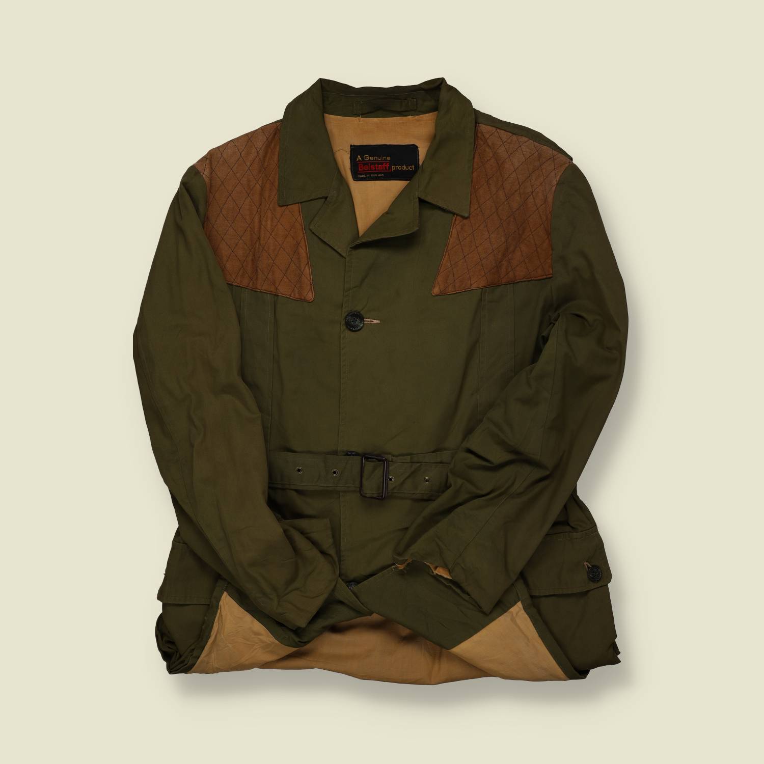 1960s–1970s | Belstaff (Made in England) | Canvas Field Jacket w/ Quilted Shoulder – Olive - M/L