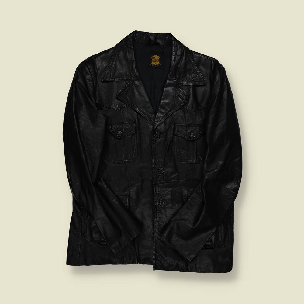 1970s | Echt Leder | Black Leather Car Coat – German - S