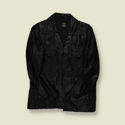 1970s | Echt Leder | Black Leather Car Coat – German - S