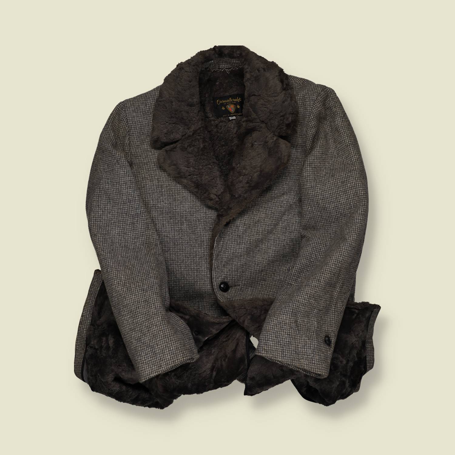 1950s–60s | Casualcraft | Mouton-Lined Check Jacket – Grey/Brown - S