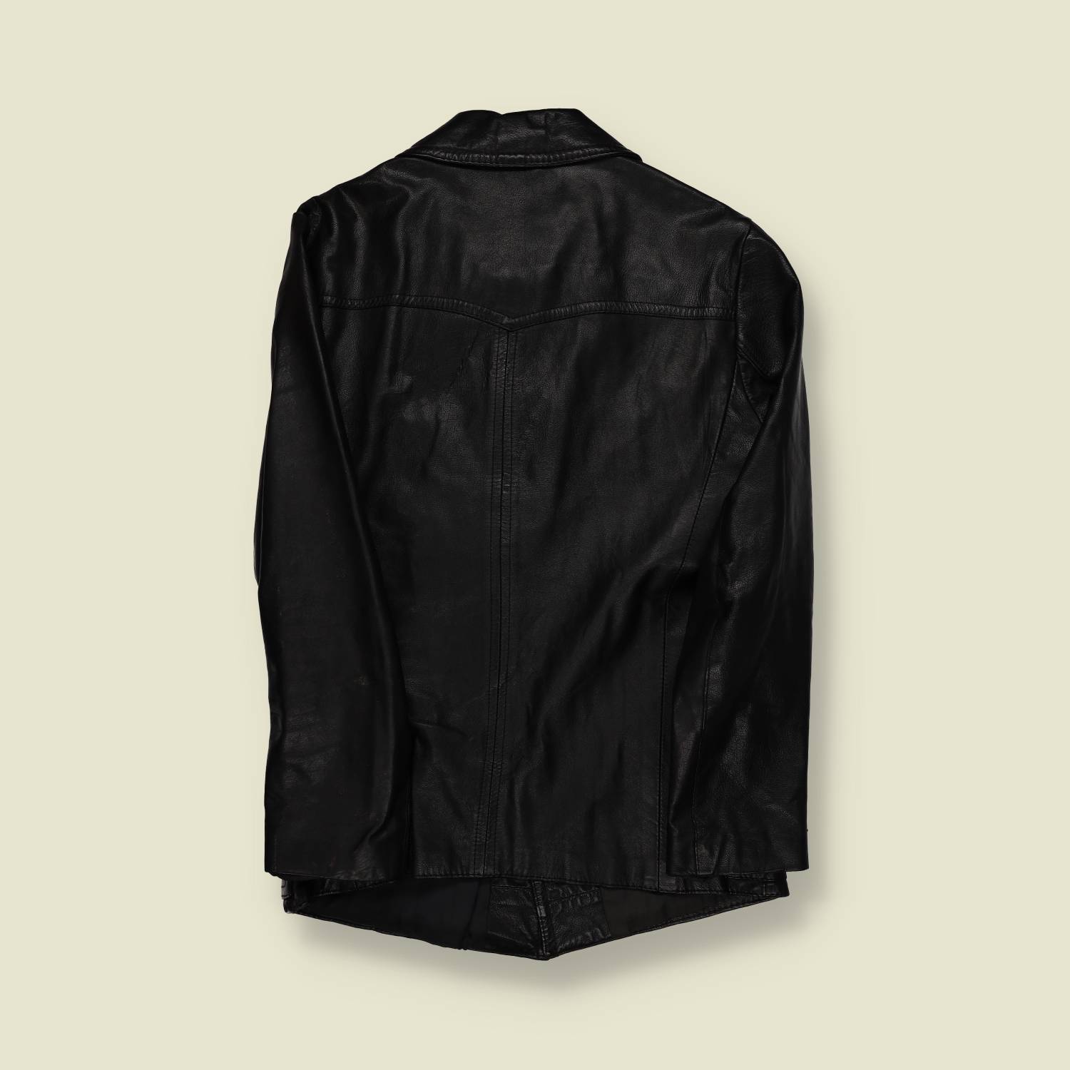 1970s | Unbranded | Black Leather Car Coat – Pleated Pocket - XXS/XS
