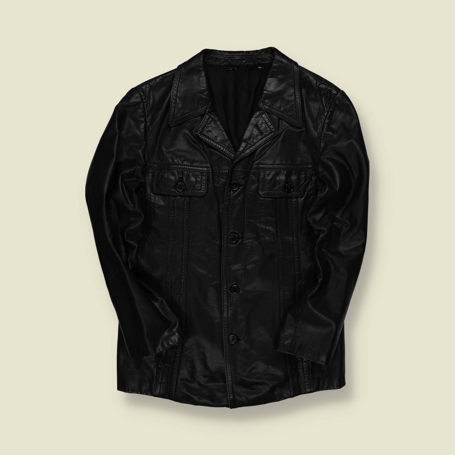 1970s | Unbranded | Black Leather Car Coat – Four-Pocket - S