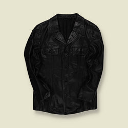 1970s | Unbranded | Black Leather Car Coat – Four-Pocket - S