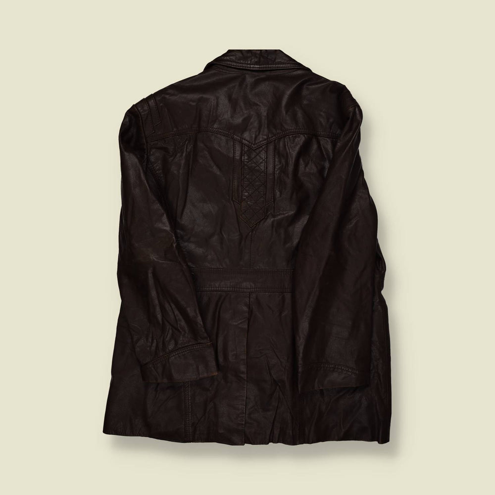 1970s | Unbranded | Brown Leather Car Coat – Western Stitch - M
