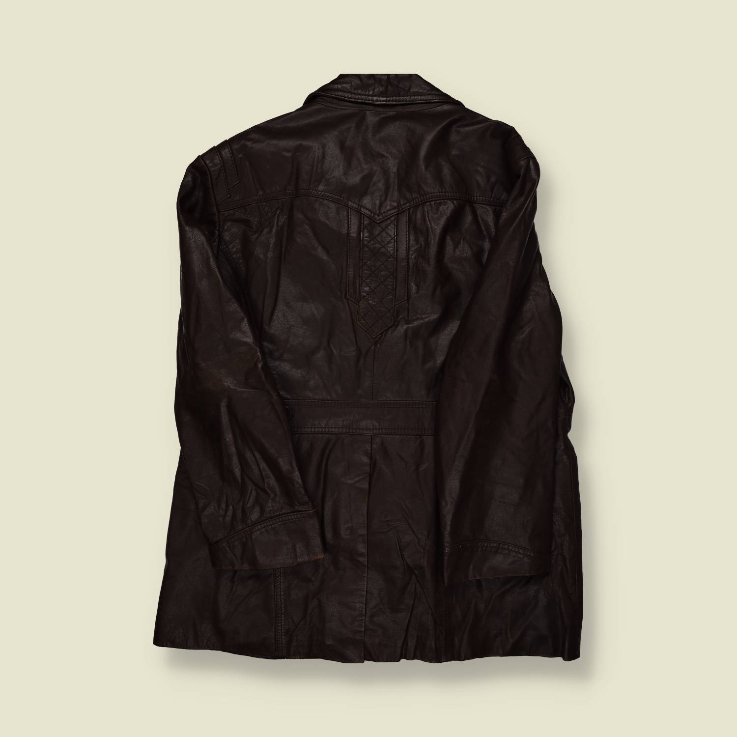 1970s | Unbranded | Brown Leather Car Coat – Western Stitch - M