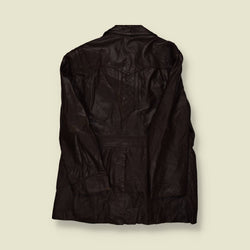 1970s | Unbranded | Brown Leather Car Coat – Western Stitch - M