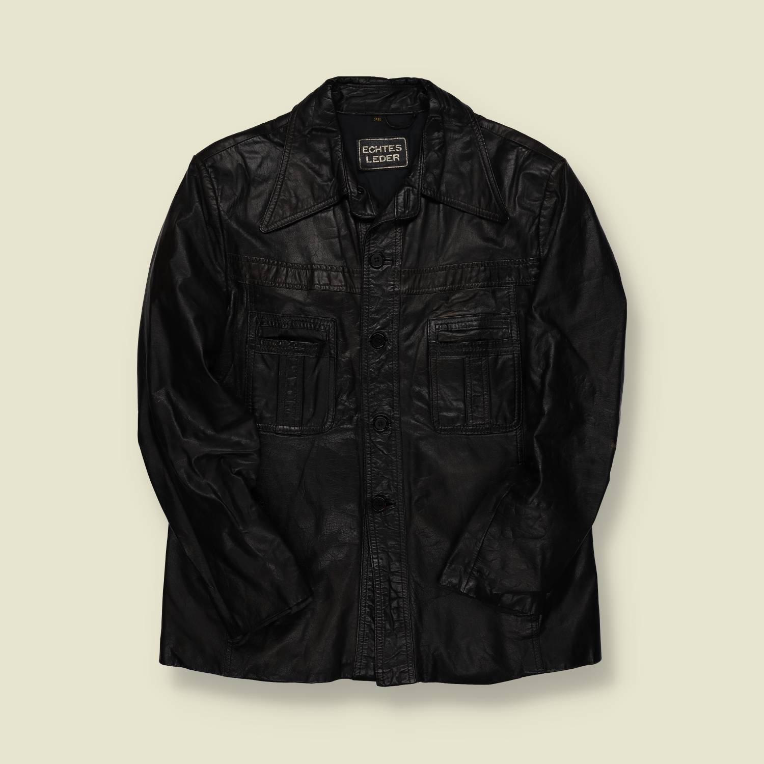 1970s | Echt Leder | Black Leather Car Coat – German - S