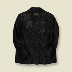 1970s | Echt Leder | Black Leather Car Coat – German - S