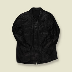 1970s | Unbranded | Black Leather Car Coat – V-Stitch Pocket - S