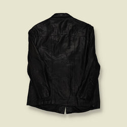 1970s | Unbranded | Black Leather Car Coat – V-Stitch Pocket - S