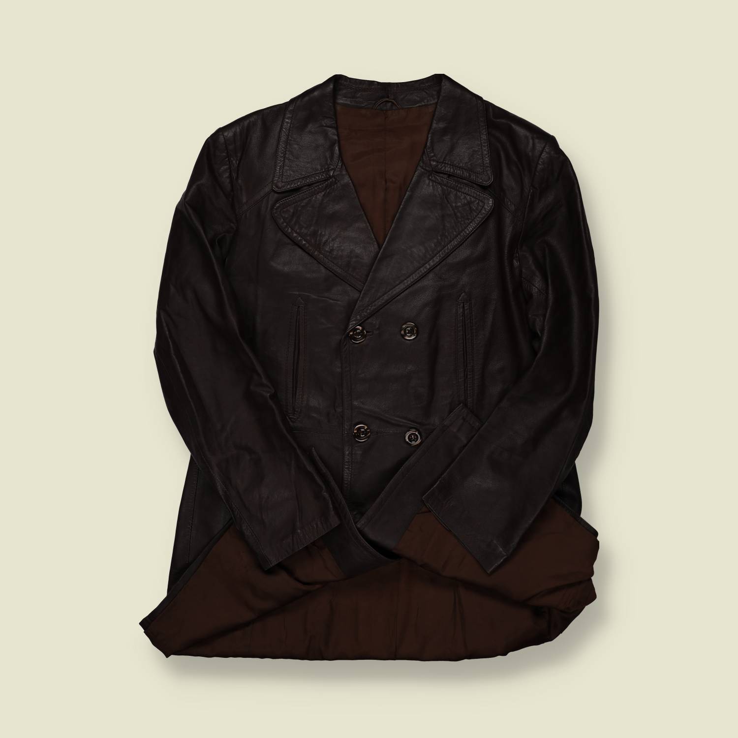 1970s | Unbranded | Dark Brown Double-Breasted Leather Coat - S/M