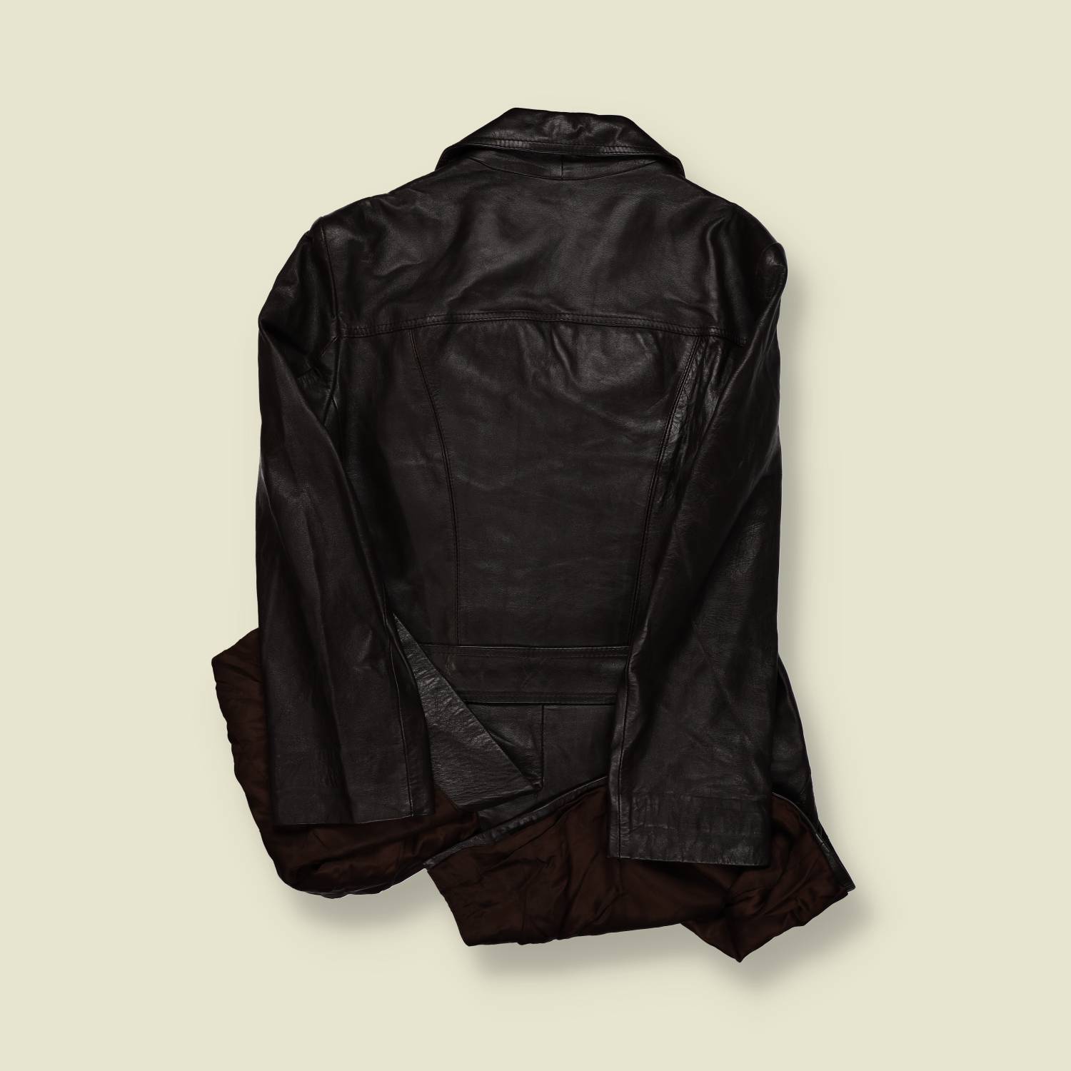 1970s | Unbranded | Double-Breasted Leather Car Coat – Dark Brown - S