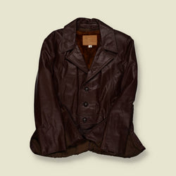 1970s | Gino Leathers | Brown Button-Front Leather Jacket – Faux Fur Lining - L