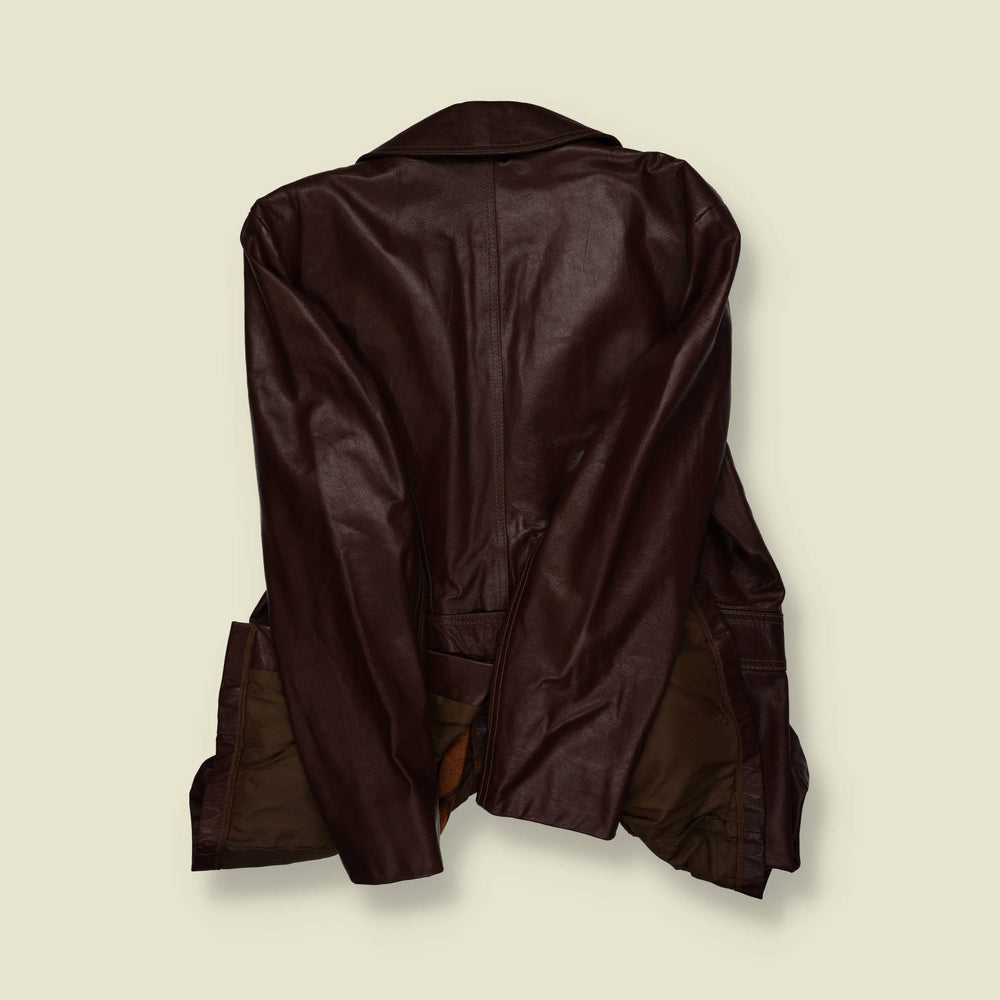 1970s | Gino Leathers | Brown Button-Front Leather Jacket – Faux Fur Lining - L