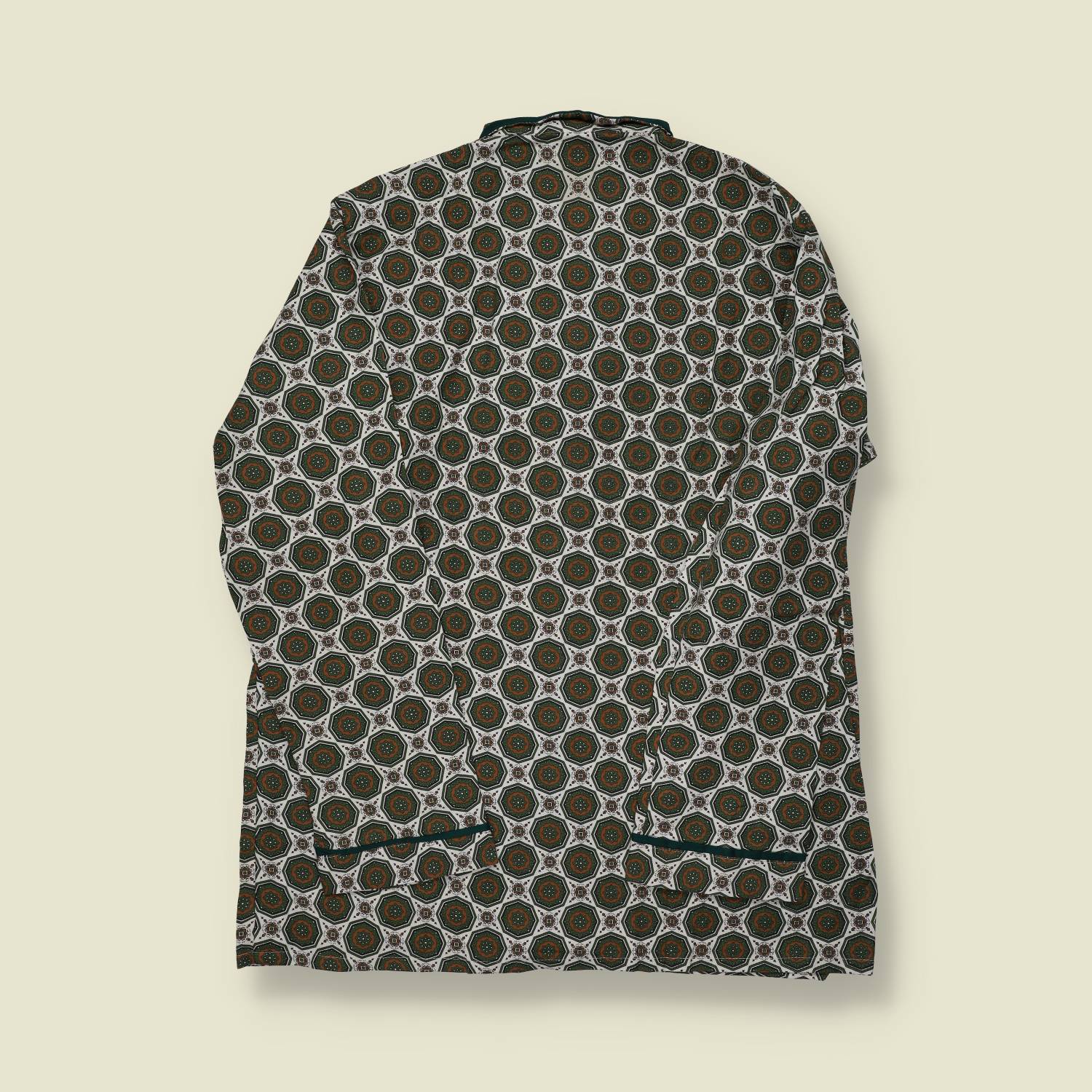 1970s | Prazenitra | Patterned PJ Shirt – Green/White - S