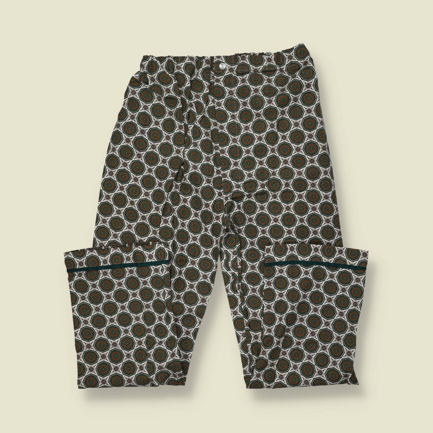 1970s | Prazenitra | Patterned PJ Shirt – Green/White - S