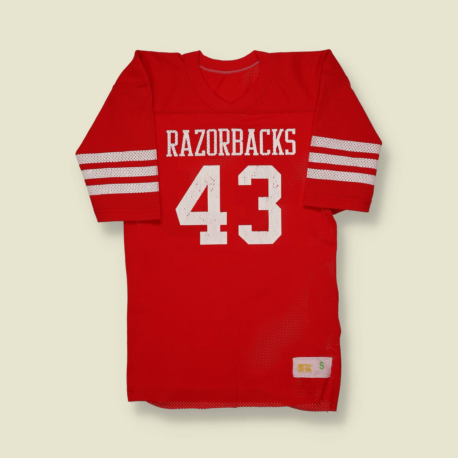 1970s | Russell Athletic | Arkansas Razorbacks Mesh Jersey #43 – Red/White - XXS