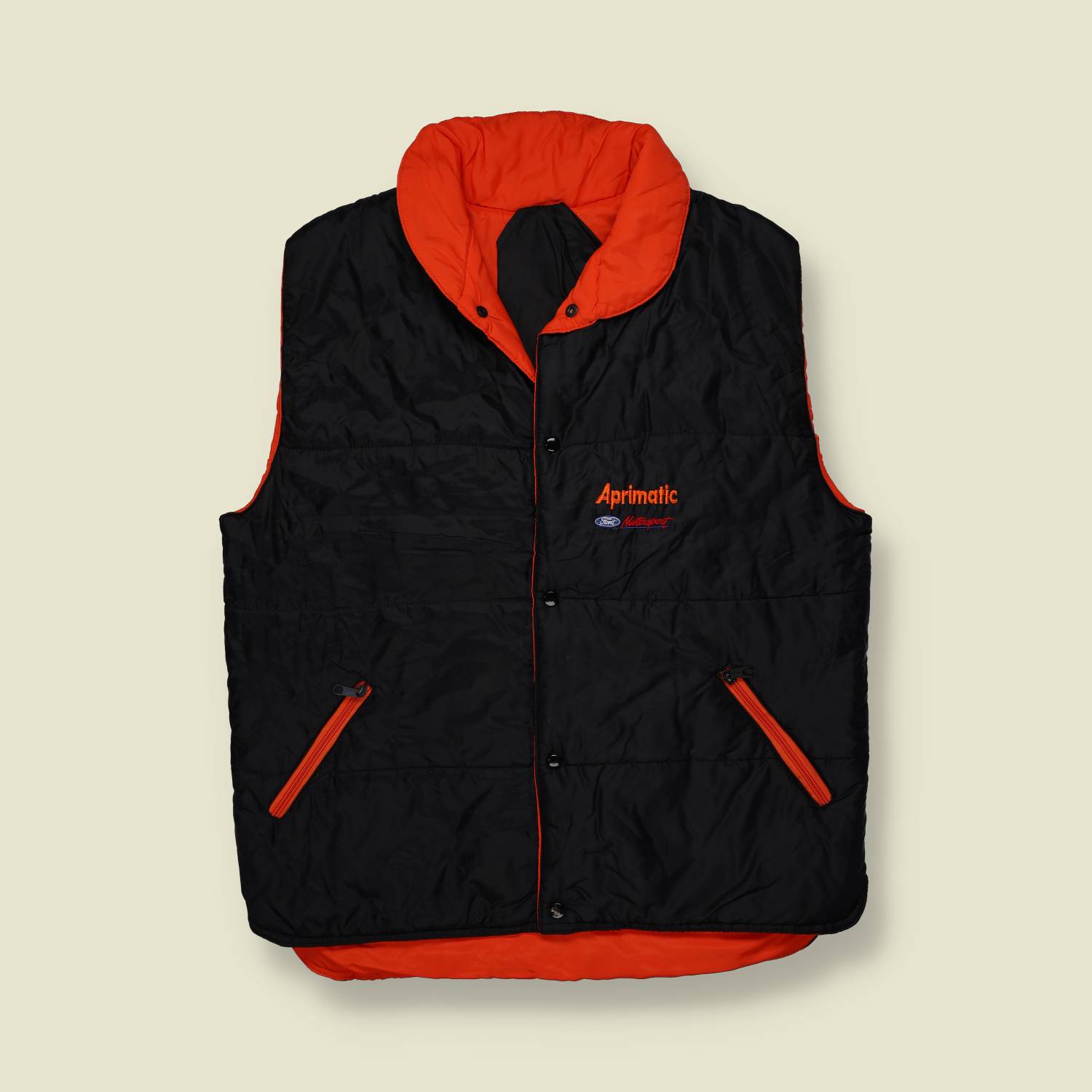1980s | Aprimatic / Ford Motorsport | Padded Gilet – Black/Orange - M