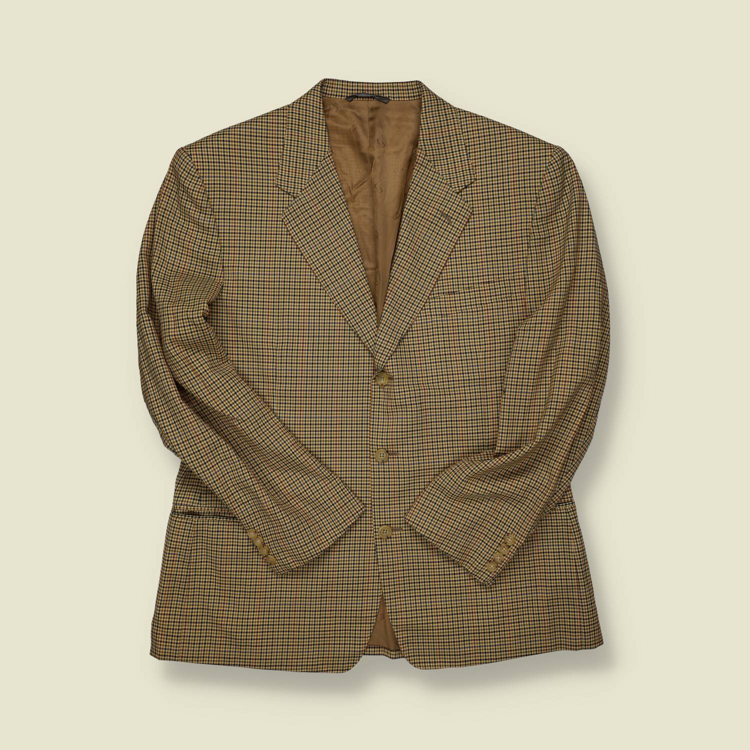 1990s | Christian Dior | Checked Wool Blazer – Tan/Navy - S/M