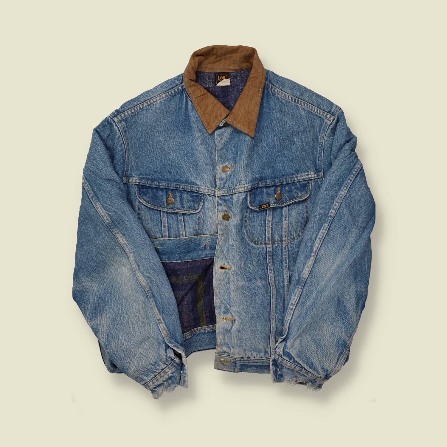 1980s Blanket Lined Made In USA Lee Riders Button Denim Jacket - M