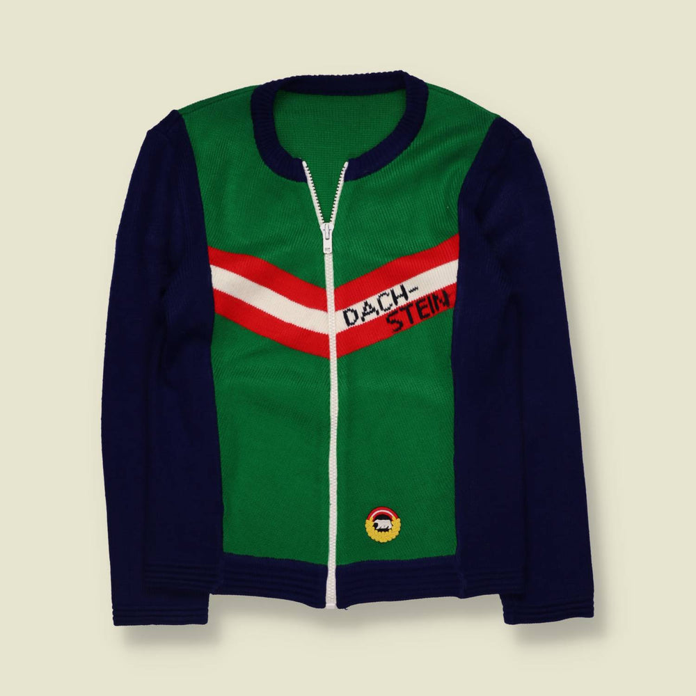 1970s | Dachstein | Wool Ski Zip Jumper | Green & Navy - XXS