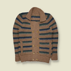 1970s | Wool Striped Double-Breasted Cardigan | Camel & Green Multi - XXS