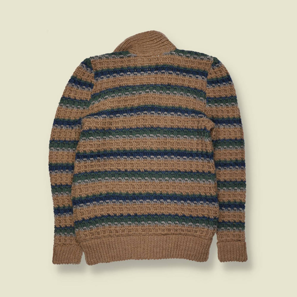 1970s | Wool Striped Double-Breasted Cardigan | Camel & Green Multi - XXS