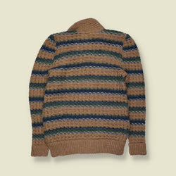 1970s | Wool Striped Double-Breasted Cardigan | Camel & Green Multi - XXS