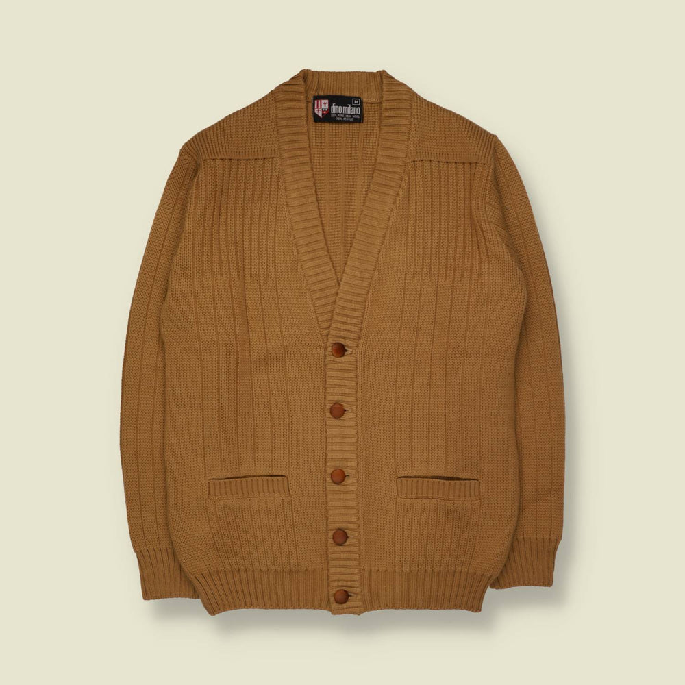 1970s | Dino Milano | Wool Blend Ribbed Cardigan | Camel - S