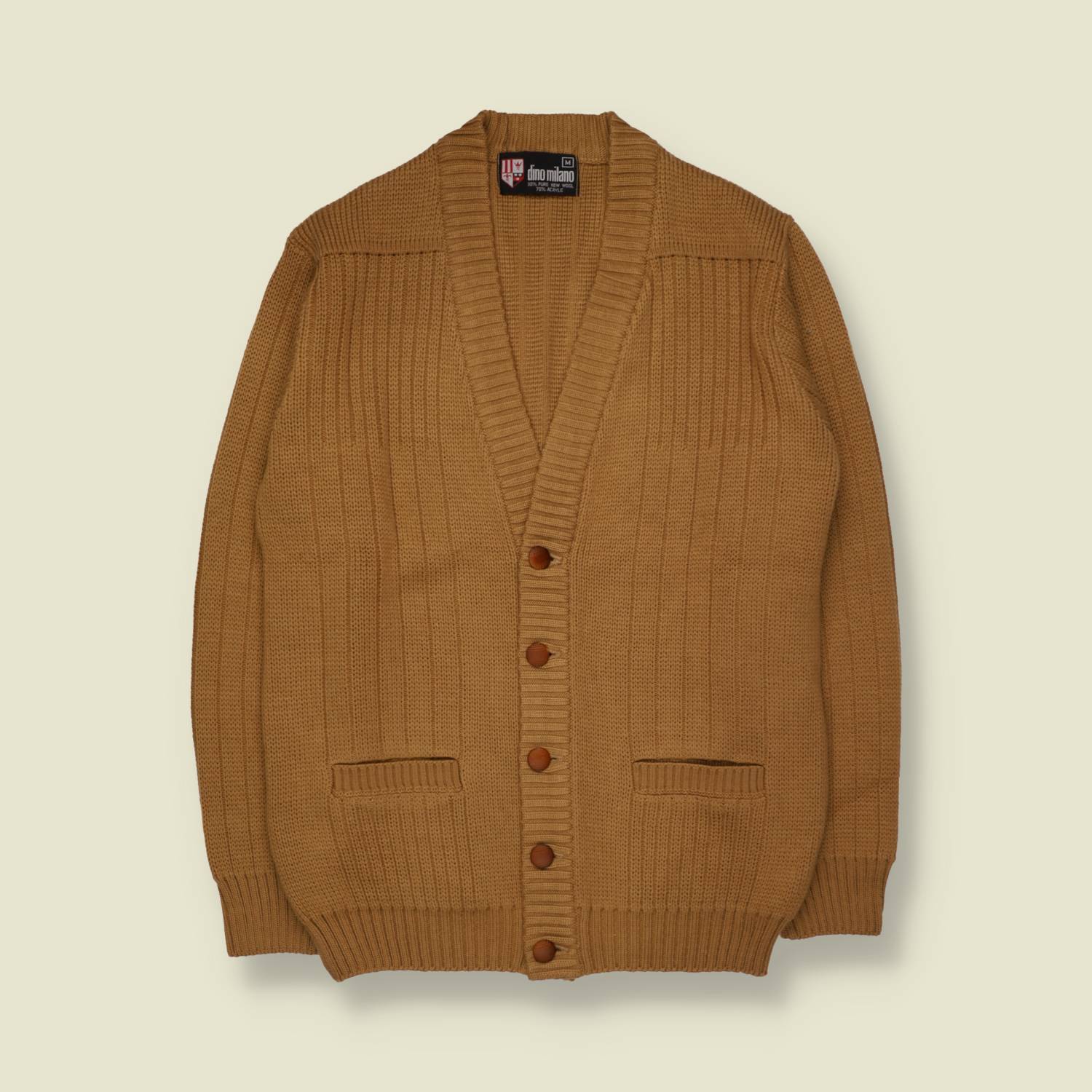 1970s | Dino Milano | Wool Blend Ribbed Cardigan | Camel - S