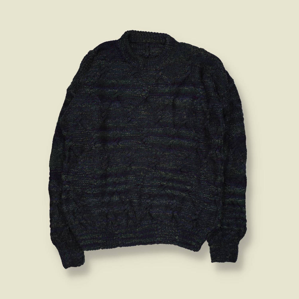 1970s | Wool Cable Knit Jumper | Dark Green Marl - L