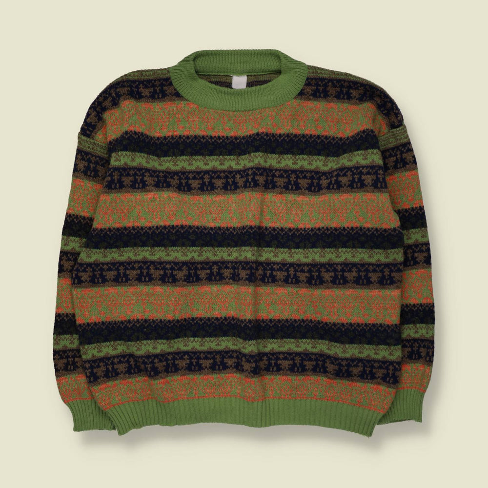 1980s | Wool Blend Fair Isle Jumper | Green Multi - XXL