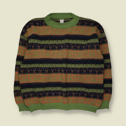 1980s | Wool Blend Fair Isle Jumper | Green Multi - XXL