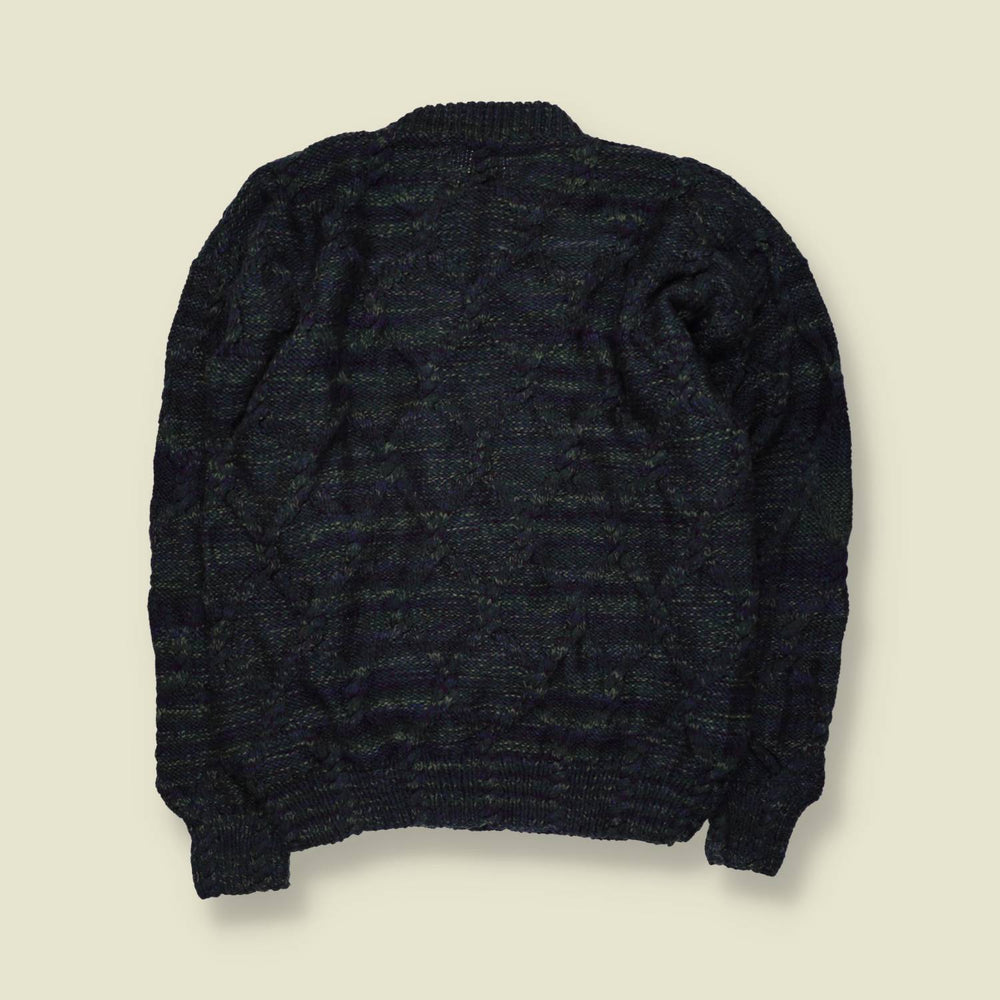 1970s | Wool Cable Knit Jumper | Dark Green Marl - L