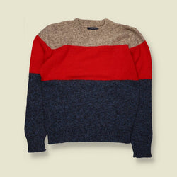 1970s/80s | Peconic Bay Traders | Wool Nylon Colour Block Jumper | Navy, Red & Grey - S