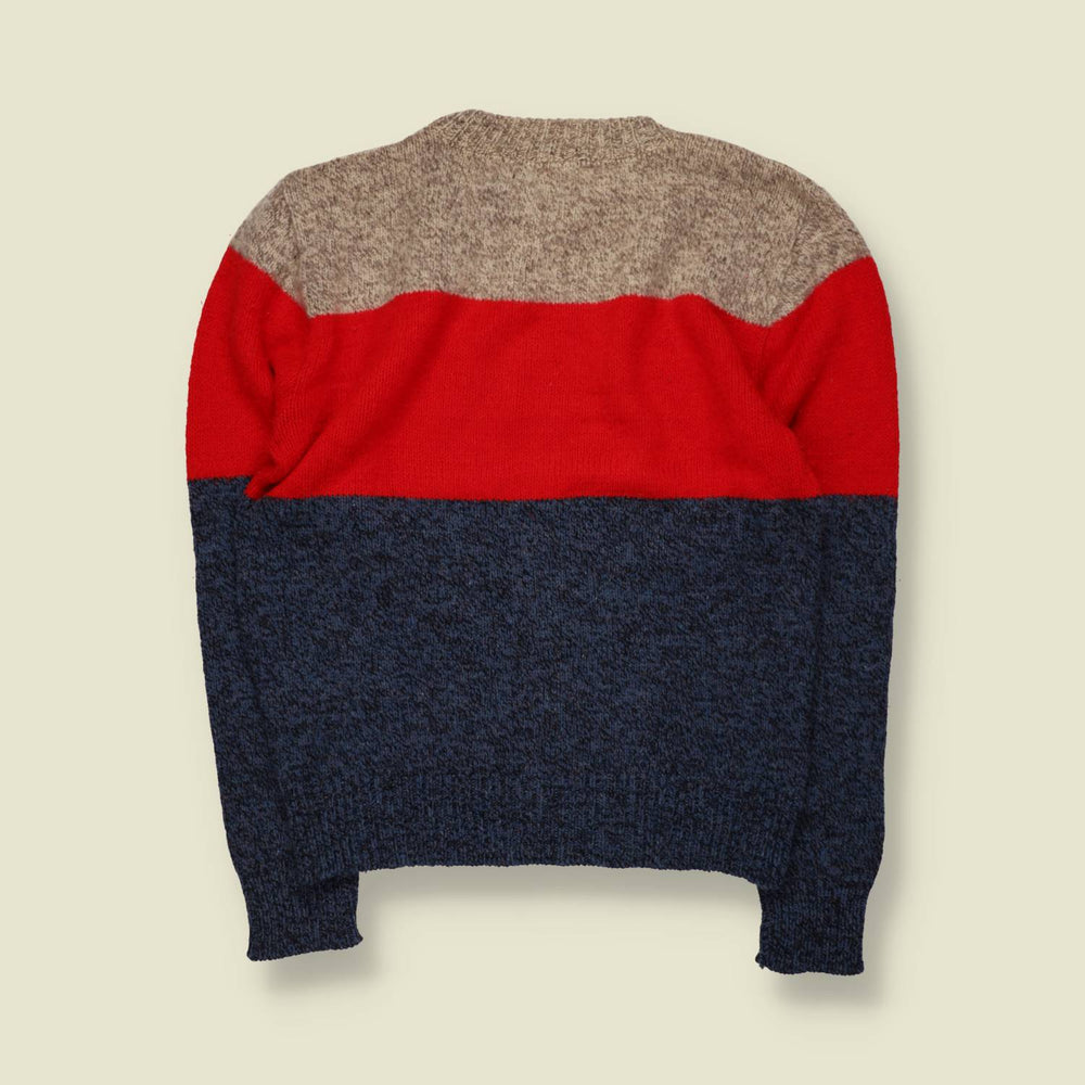 1970s/80s | Peconic Bay Traders | Wool Nylon Colour Block Jumper | Navy, Red & Grey - S