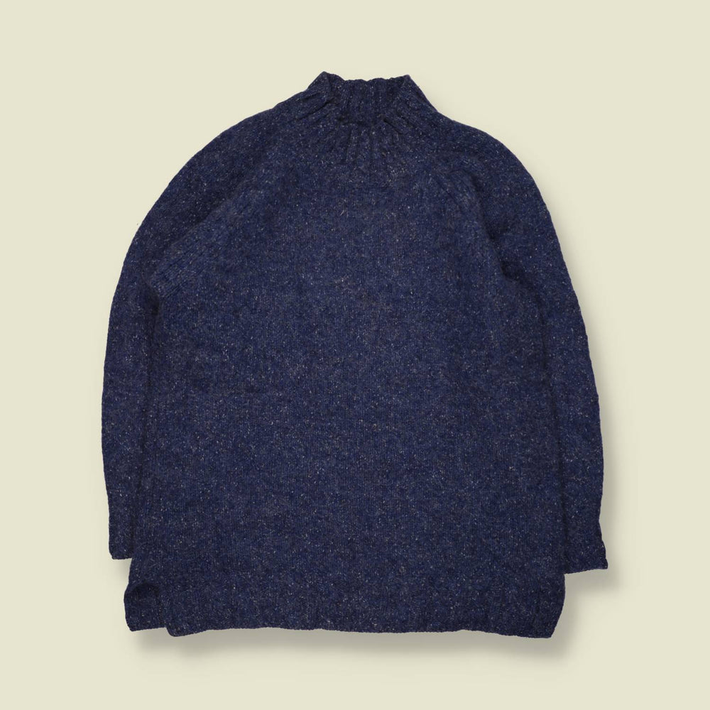1970s | Paul James | Wool Textured Funnel Neck Jumper | Navy Marl - S