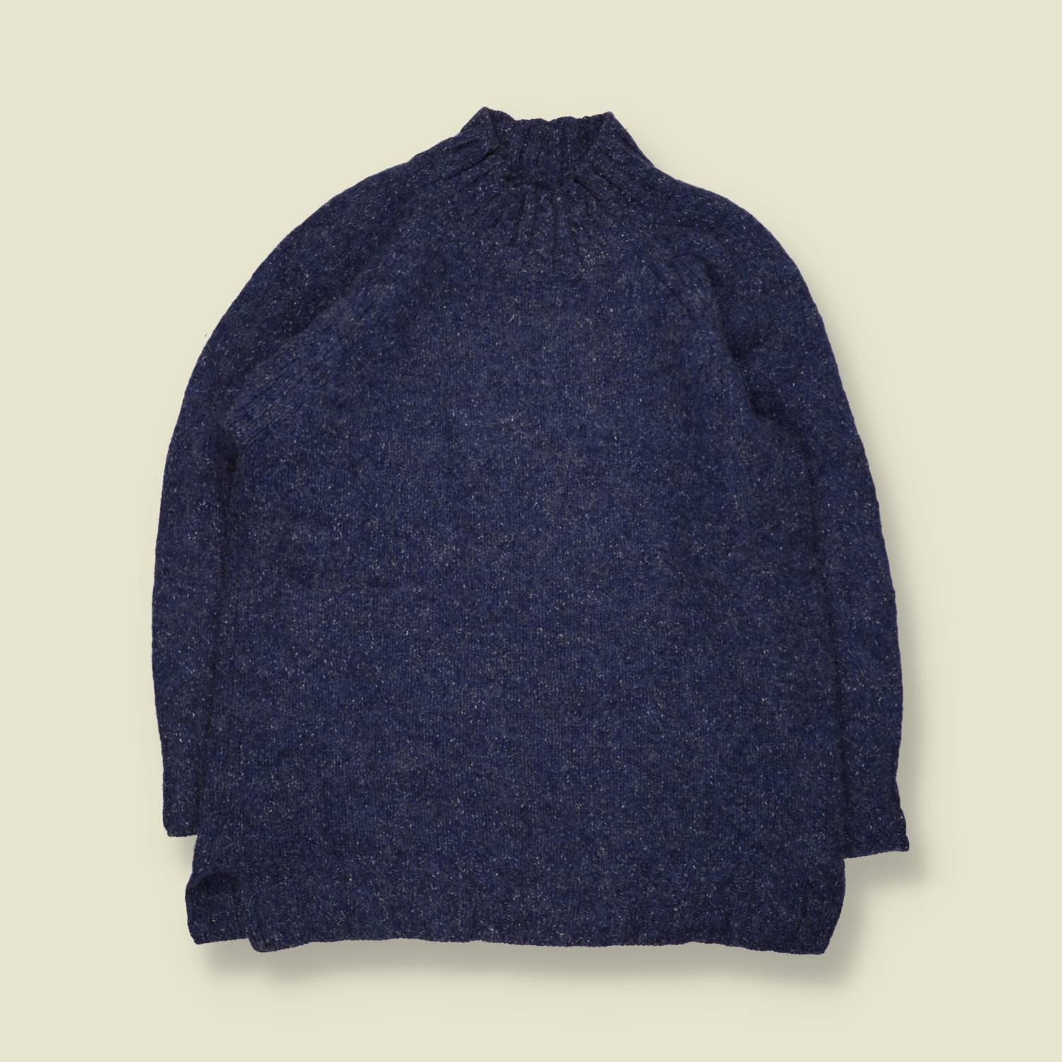 1970s | Paul James | Wool Textured Funnel Neck Jumper | Navy Marl - S