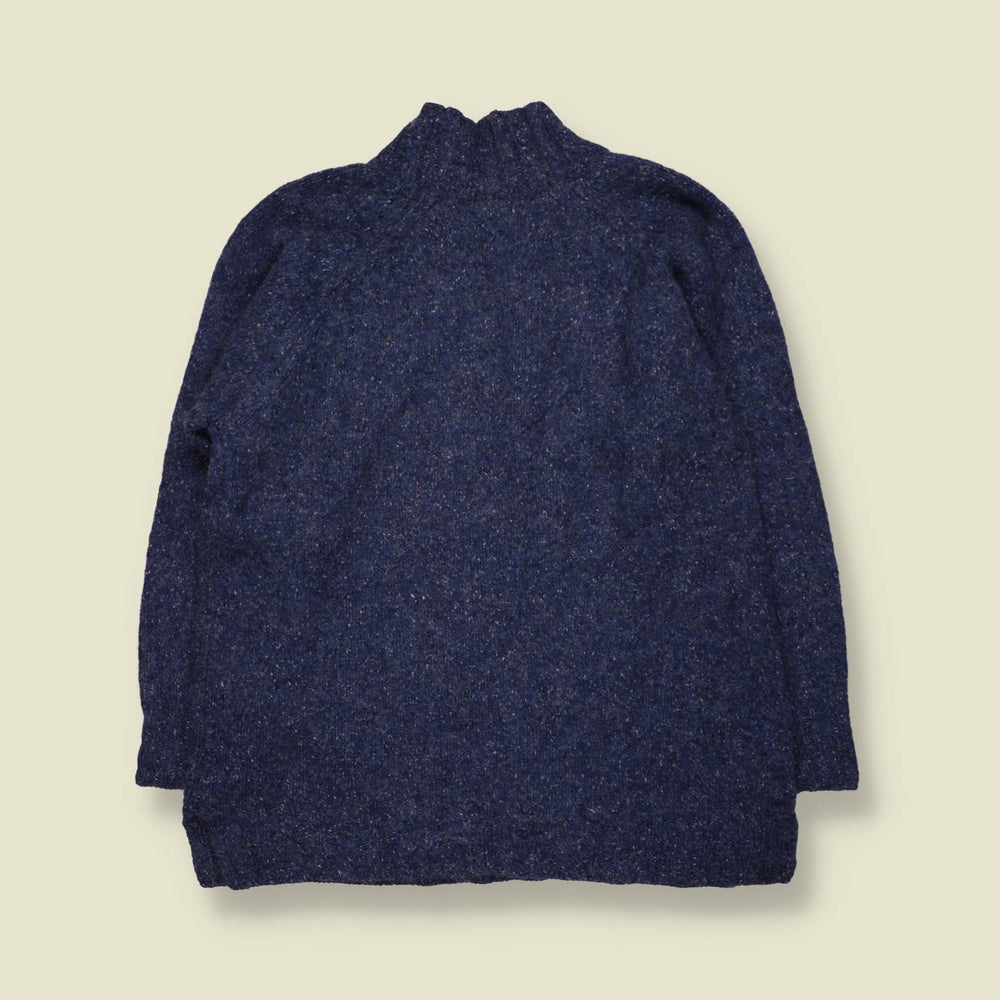 1970s | Paul James | Wool Textured Funnel Neck Jumper | Navy Marl - S