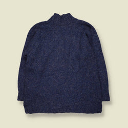 1970s | Paul James | Wool Textured Funnel Neck Jumper | Navy Marl - S