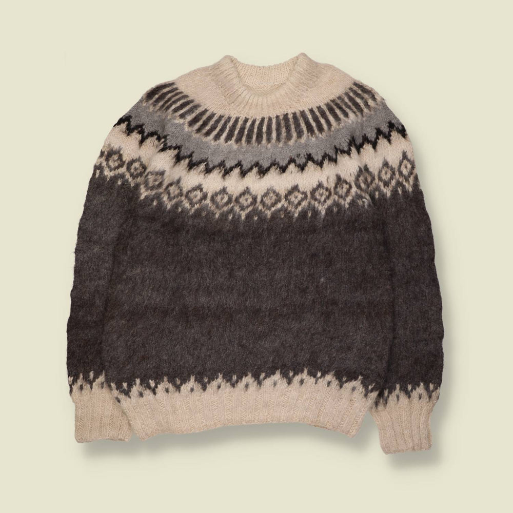 1960s | Icelandic Style Wool Lopapeysa | Grey & Cream - XXS
