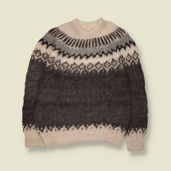 1960s | Icelandic Style Wool Lopapeysa | Grey & Cream - XXS