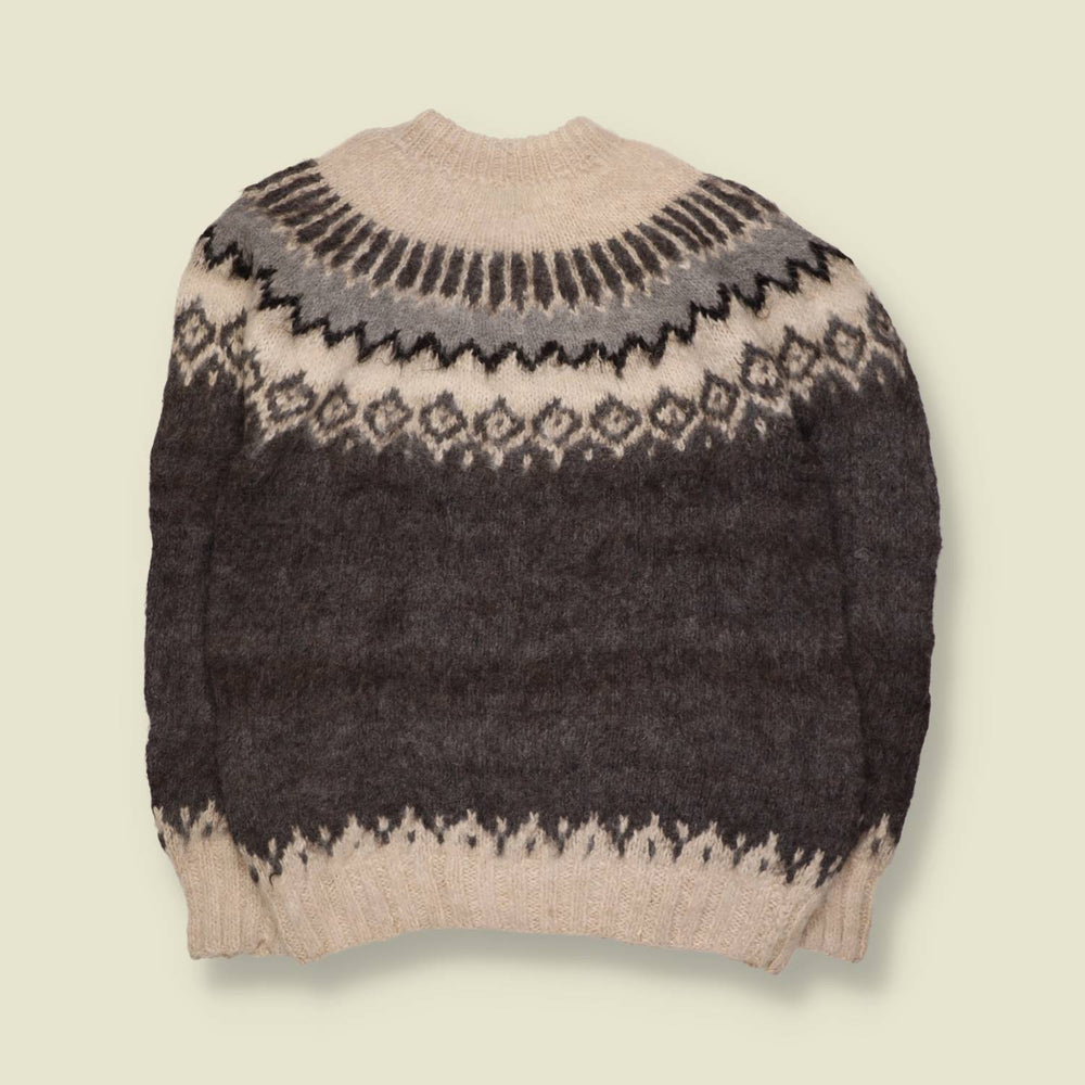1960s | Icelandic Style Wool Lopapeysa | Grey & Cream - XXS