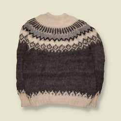1960s | Icelandic Style Wool Lopapeysa | Grey & Cream - XXS