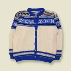1960s/70s | Troll | Norwegian Wool Cardigan | Cream & Blue - L
